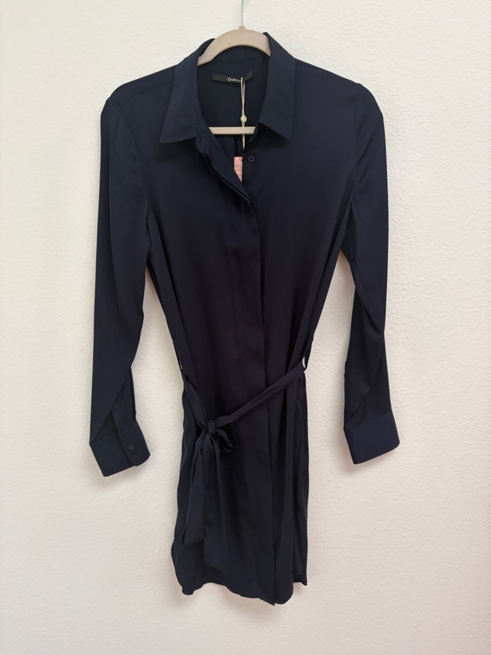 Quince Navy Button-Front Shirt Dress